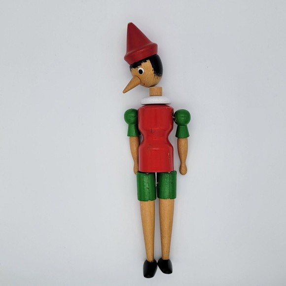Vintage PINOCCHIO 13.5" Wooden String Joint Doll Toy Maestro Geppetto Antique - Picture 1 of 11